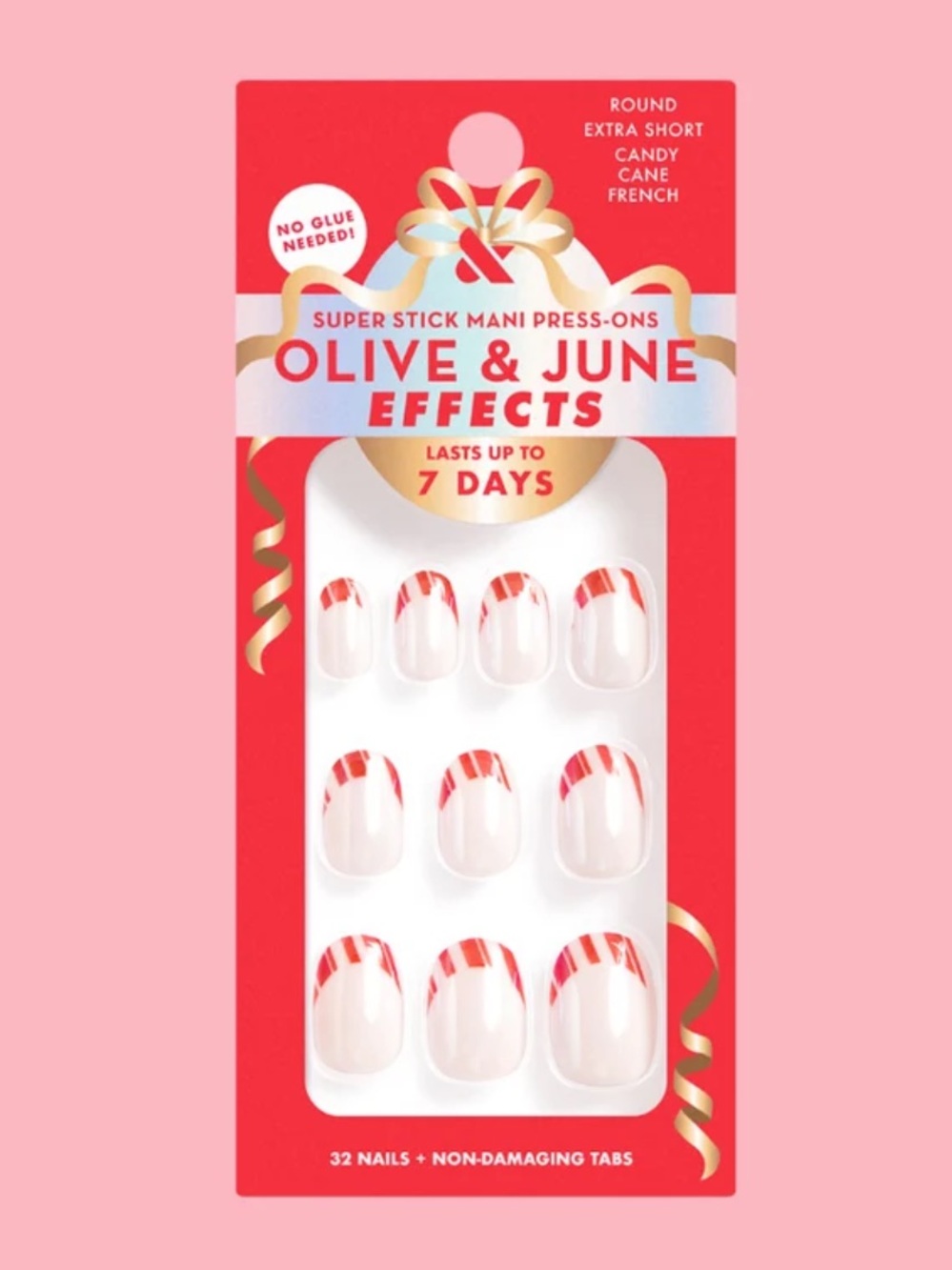Olive and June Super Stick Mani Press On Nails in Candy Cane French